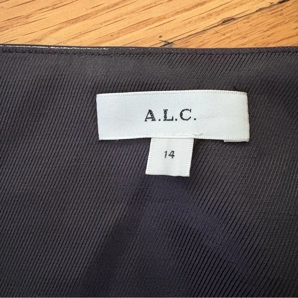 A.L.C. Faux Leather Midi Skirt Asymmetrical Ruched Gray Size 14